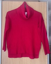EXTRA FINE MERINO WOOL Mix H by HALSTON Red Size S 12 14 roll cowl neck jumper