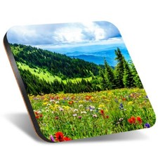 1x Square Coaster 12cm Alpine Meadow British Columbia Nature #52595