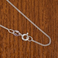 Genuine 925 Sterling Silver 1mm Diamond-Cut Curb Chain Necklace