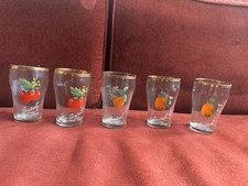 5 x Britvic Cute Vintage 1970s Pure Fruit Juice Glasses - Gold Rimmed VGC Rare