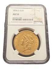 US 1856 S Gold $20 20 Dollars NGC AU53 Double Eagle Liberty Head