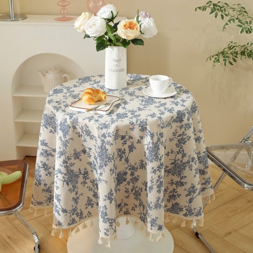 Round cotton linen floral - round,
