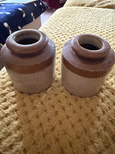 Pair small stoneware jars - stoneware,