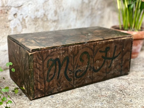 Antique wooden box with - box,