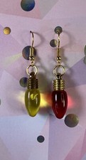 Red/Yellow Christmas Fairy Candle Lights Bulbs Earrings Drop Dangle UK Seller