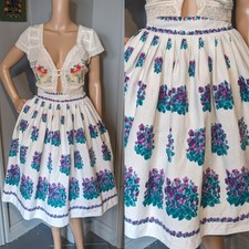 Vintage 1950s St Michael Painterly Floral Dirndl Floral Skirt S 50s 8 36 26"
