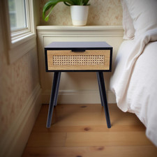 Bedside Tables With 1 Drawer Black Legs Side Table Bedroom Furniture Cane Detail
