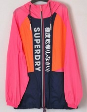 Superdry Womens Spliced Windbreaker Jacket Pink Orange Hooded Lightweight Size 8