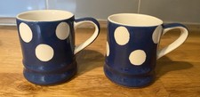 2 Whittard Of Chelsea Small Espresso Coffee Mugs Blue White Polka Dots