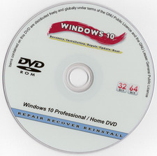 Windows 10 DVD 32/64 Bit Disc For Installation, Recovery, Repair