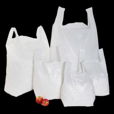STRONG PLASTIC VEST CARRIER BAGS WHITE *ALL SIZES* HDPE FOOD FRIENDLY
