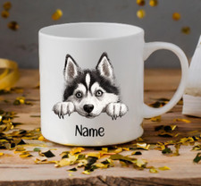 Siberian Husky Dog Peeping Puppy Personalised Mug MADE TO ORDER
