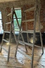 Victorian Orchard Ladders Pair Of Wooden Antique Shabby Clic 2.5m Trestle Patina