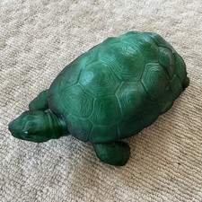 Vintage Tortoise Turtle Green Glass Lidded Dish Trinket Ornament Length 19.5 cm