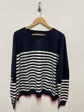 M&S Breton Striped Jumper Size 24 Blue White Pink Hem Relaxed Fit Crew Neck