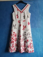 Mylene Klass Ivory Floral Linen Blend Sleeveless A-line Dress Size 12