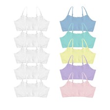 GIRLS PACK OF 5 CROP TOPS ADJUSTABLE FIRST BRA SOFT COTTON UNDERWEAR AGE 7 - 16