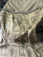 Pair Vintage Curtains GreenBrown Colonial Palm Tree With Contrast Drape 142x210