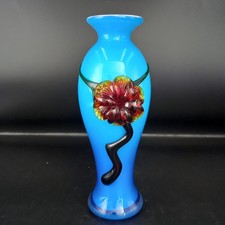 Art glass Murano style cased vase applied flower trailing stem 23cm