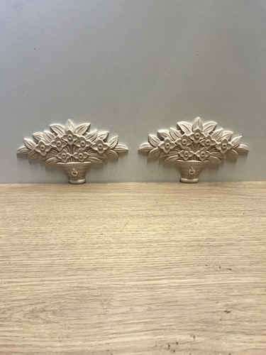 Pair wooden carved flower - pair, of