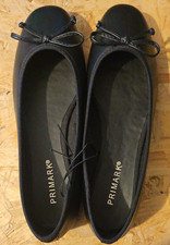 ? Primark Black Faux Leather Ballet Pumps Shoes Size 6 – Bow Detail – Chic