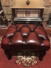Red Oxblood Antique Leather Chesterfield Footstool Queen Anne Legs Pouffe