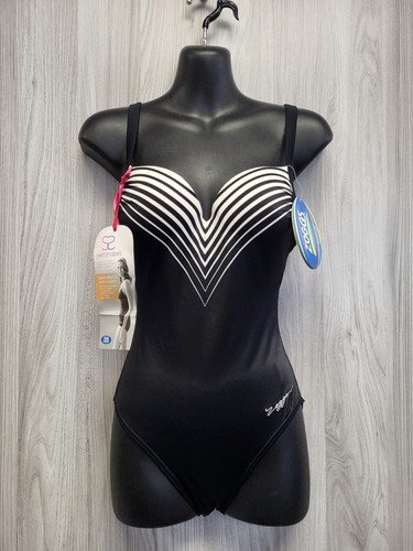 Zoggs black white striped swim - black,
