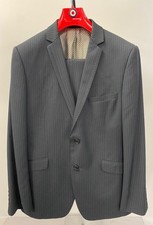 Lambretta Suit Two-Piece Check Pinstripe Polyester Blend Grey 40R