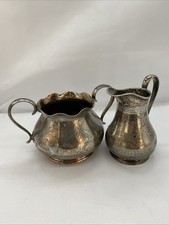 Antique Edwardian James Dixon and Sons Silver Plate Sugar Bowl and Jug