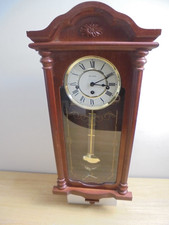 Vintage Wm Widdop Mahogany Stained Mechanical Wall Clock & Key