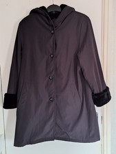 Vintage BHS Womens Hooded Coat Faux Fur Trim Size 14 Very Good Condition