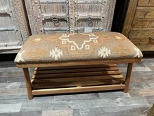 KILIM KELEM FLAT WEAVE WOODEN UPHOLSTERED BENCH SHOE STORAGE HALLWAY WINDOW SEAT