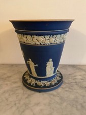 Huge WEDGWOOD Jasperware Vase Dark Blue NeoClassical design c1900 No Frog