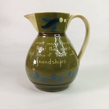 Vintage Devon Torquay Motto Ware Pottery Olive Green Friendship Jug / Pitcher