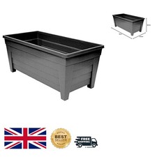 Durable 55cm Black Plastic Trough Planters - Set of 4 Self-Watering Boxes