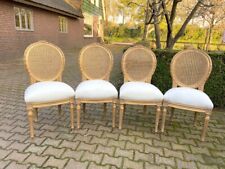 Dining Chairs Set 4 French Louis XVI Gold Leaf Cane Back Linen Vintage Elegant