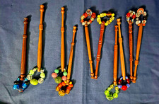 10 Midland wooden lace bobbins with spangles