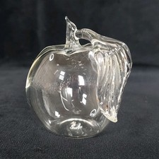 Handblown Clear Glass Apple With Leaf Paperweight Ornament 35g 5cm Vintage