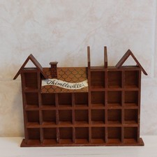 Vintage Wooden House Thimble Display Case Rack Holder Wall Shelf Holds 26