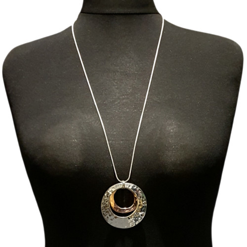 Hammered circle round pendant - circle,
