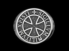Knights Templar Biker Men's Engagement Ring Oxidized In 925 Silver