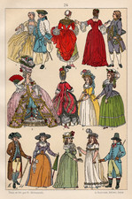 18TH CENTURY COSTUME - Rococo Fashion Gowns Court Dress 1896 Antique Print