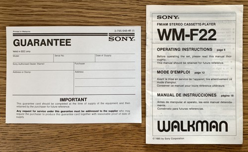 Sony f22 walkman radio - wm-f22,
