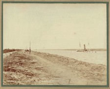 Dredger Chatham sunk in the Suez canal, Egypt. Large 1880s albumen photograph