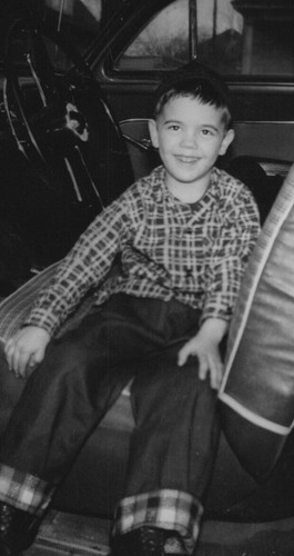 1950s boy sitting car - 1950s,