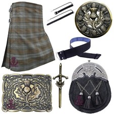 Traditional Scottish Weathered Black Watch Kilt Outfit Set For Men Thistle Crest