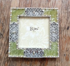 Bijou 4x4"  silver tone diamante green enamel Photo Frame
