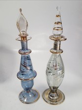 Pair of Handblown Egyptian Perfume Bottles with 24k Gold Trim, Rare!