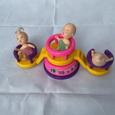 Three Vintage Tyco Kewpie Dolls On Working Clockwork Roundabout Unboxed