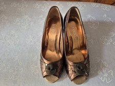 wide fit leather shoes women size 4, bronze colour, peep toe